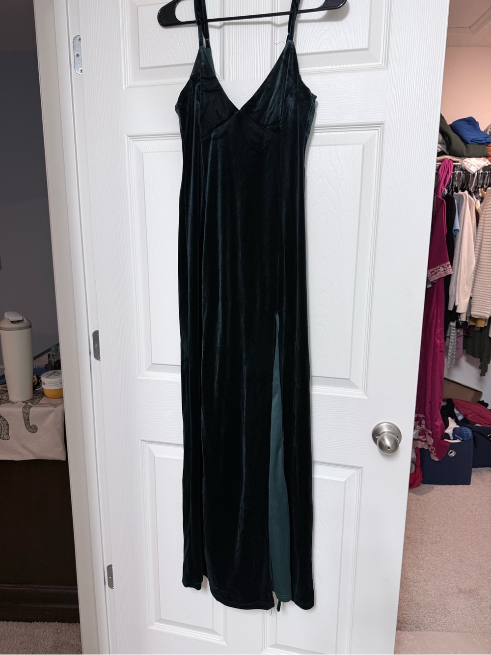 Lulu's Emerald Velvet Slip Maxi Dress with V-Neck